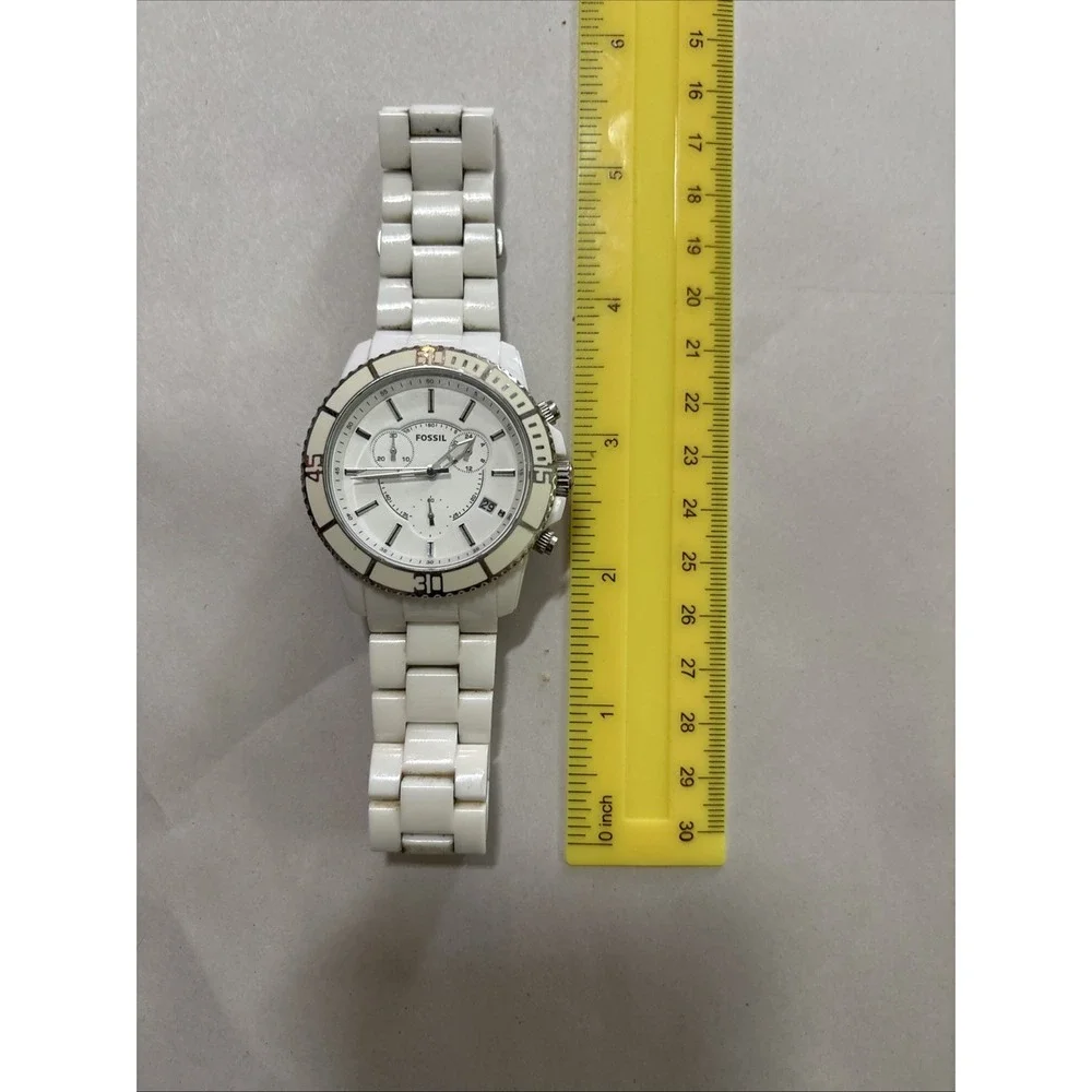 Fossil Mens Watch 42mm White Dial Chronograph CH-2624 Resin New Battery EUC